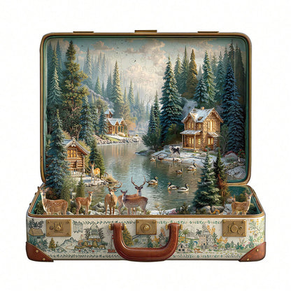 WOODBESTS 1PC Suitcase Scenery Wooden Irregular Puzzle, Animal-Shaped 2D Jigsaw Toy For Kids And Adults. Educational Game, Great Gift For Party, Holiday, Christmas And Birthday. Unique Magical Desktop