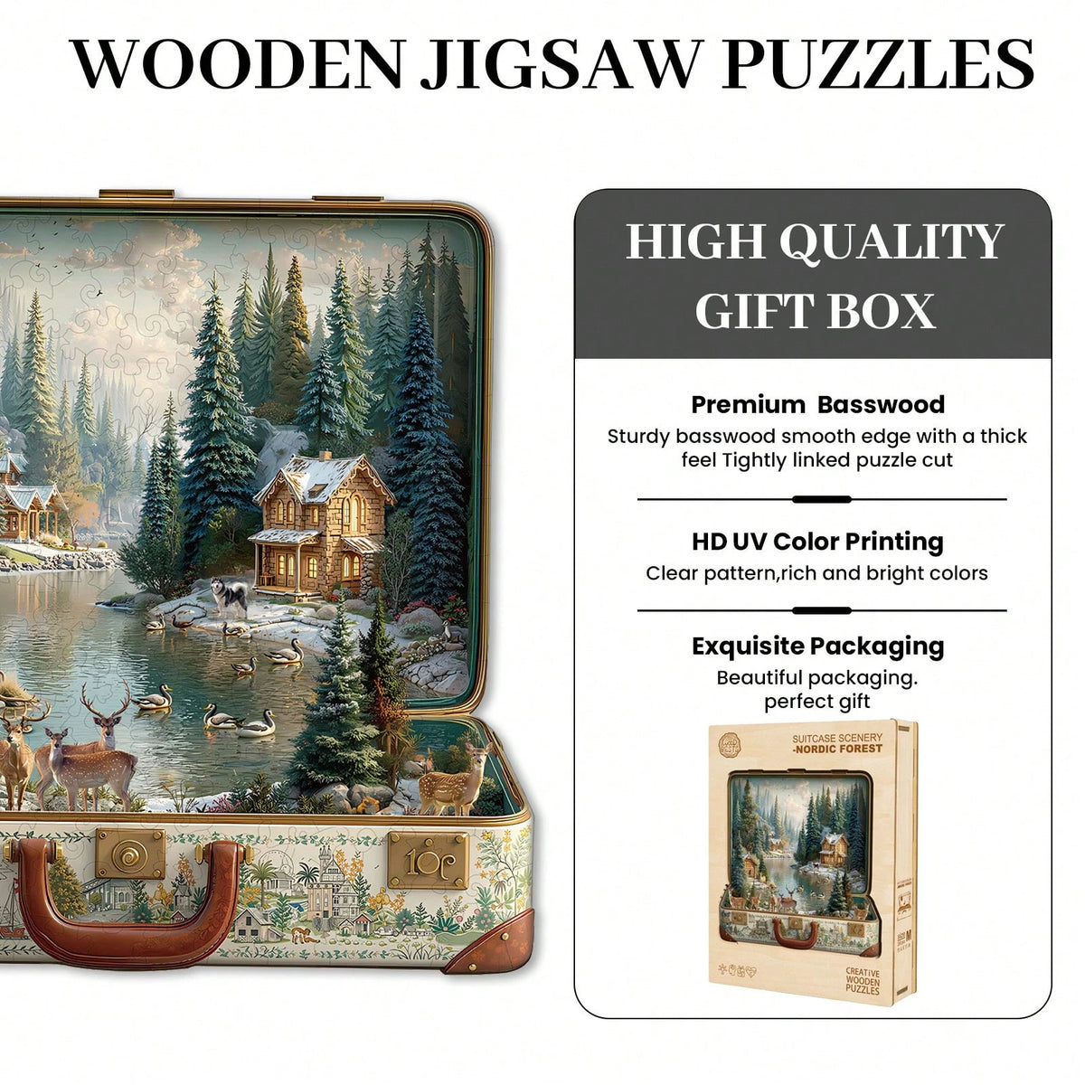 WOODBESTS 1PC Suitcase Scenery Wooden Irregular Puzzle, Animal-Shaped 2D Jigsaw Toy For Kids And Adults. Educational Game, Great Gift For Party, Holiday, Christmas And Birthday. Unique Magical Desktop