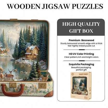 WOODBESTS 1PC Suitcase Scenery Wooden Irregular Puzzle, Animal-Shaped 2D Jigsaw Toy For Kids And Adults. Educational Game, Great Gift For Party, Holiday, Christmas And Birthday. Unique Magical Desktop
