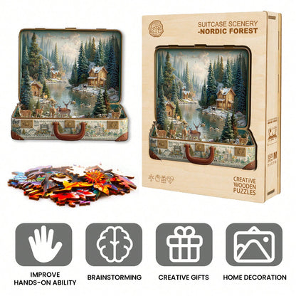 WOODBESTS 1PC Suitcase Scenery Wooden Irregular Puzzle, Animal-Shaped 2D Jigsaw Toy For Kids And Adults. Educational Game, Great Gift For Party, Holiday, Christmas And Birthday. Unique Magical Desktop