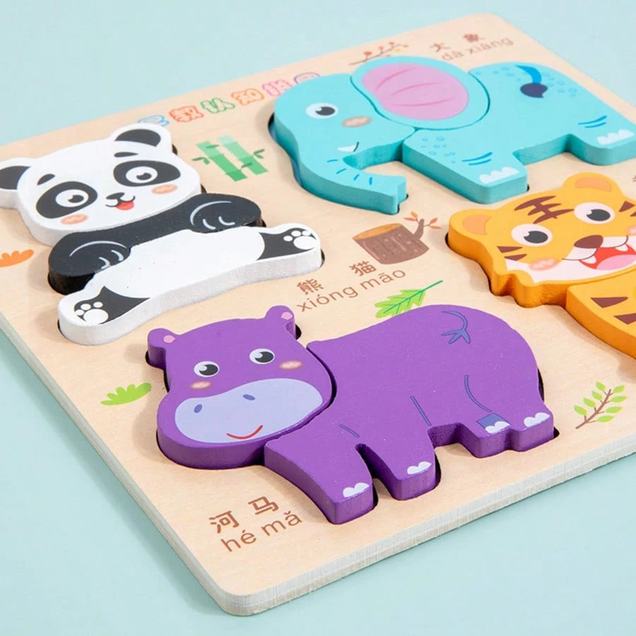 Wooden 3D Puzzle Montessori Early Education Toys, Cognitive Matching Game For Kids- Animals, Transportation, Fruits