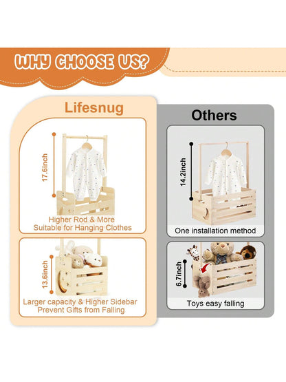 Wooden Baby Shower Crate Closet With Wheels & Higher Handle, Pushable Baby Shower Gifts Baby Basket, Wooden Crate For Storage
