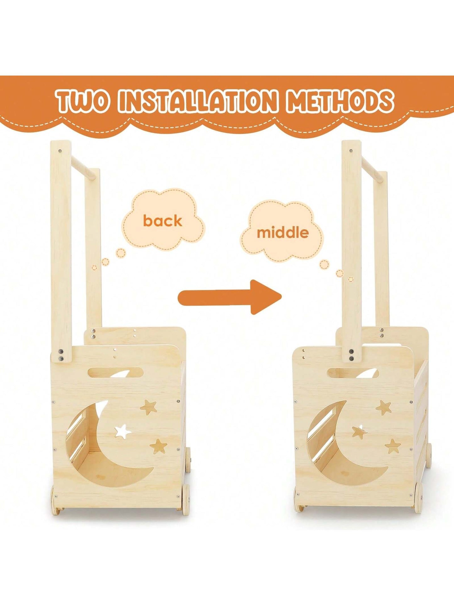 Wooden Baby Shower Crate Closet With Wheels & Higher Handle, Pushable Baby Shower Gifts Baby Basket, Wooden Crate For Storage