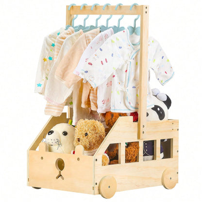 Wooden Baby Shower Crate Closet With Wheels & Higher Handle, Pushable Baby Shower Gifts Baby Basket, Wooden Crate For Storage