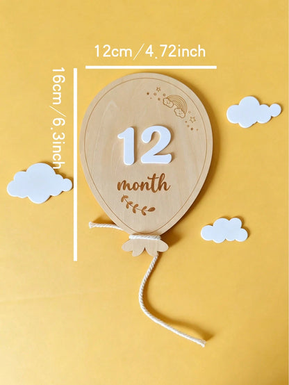 Wooden Balloon Milestone Sign Set, Interchangeable Milestone Card Set, Double-Sided Baby Milestone Birth Announcement Board, Newborn 1-12 Months Photo Props, Boy Girl Balloon Milestone Sign, Number Mo