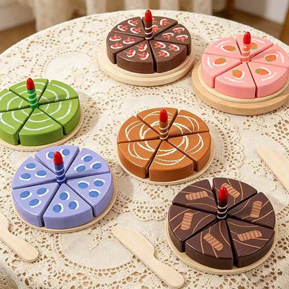 Wooden Birthday Cake Toy Set- 2-5 Years Old Toddler Realistic Food Toy, DIY Sliced Layered Cake With Candles, Educational Kitchen Toy, Children's Gift
