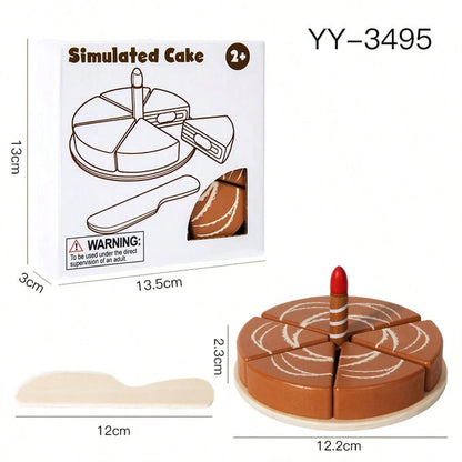 Wooden Birthday Cake Toy Set- 2-5 Years Old Toddler Realistic Food Toy, DIY Sliced Layered Cake With Candles, Educational Kitchen Toy, Children's Gift