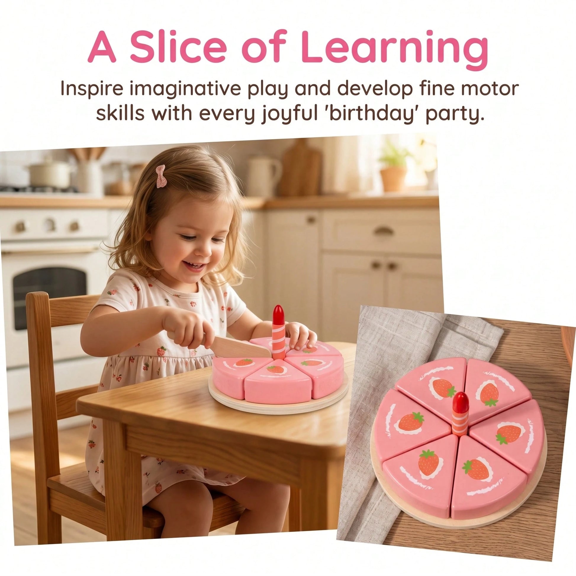 Wooden Birthday Cake Toy Set- 2-5 Years Old Toddler Realistic Food Toy, DIY Sliced Layered Cake With Candles, Educational Kitchen Toy, Children's Gift