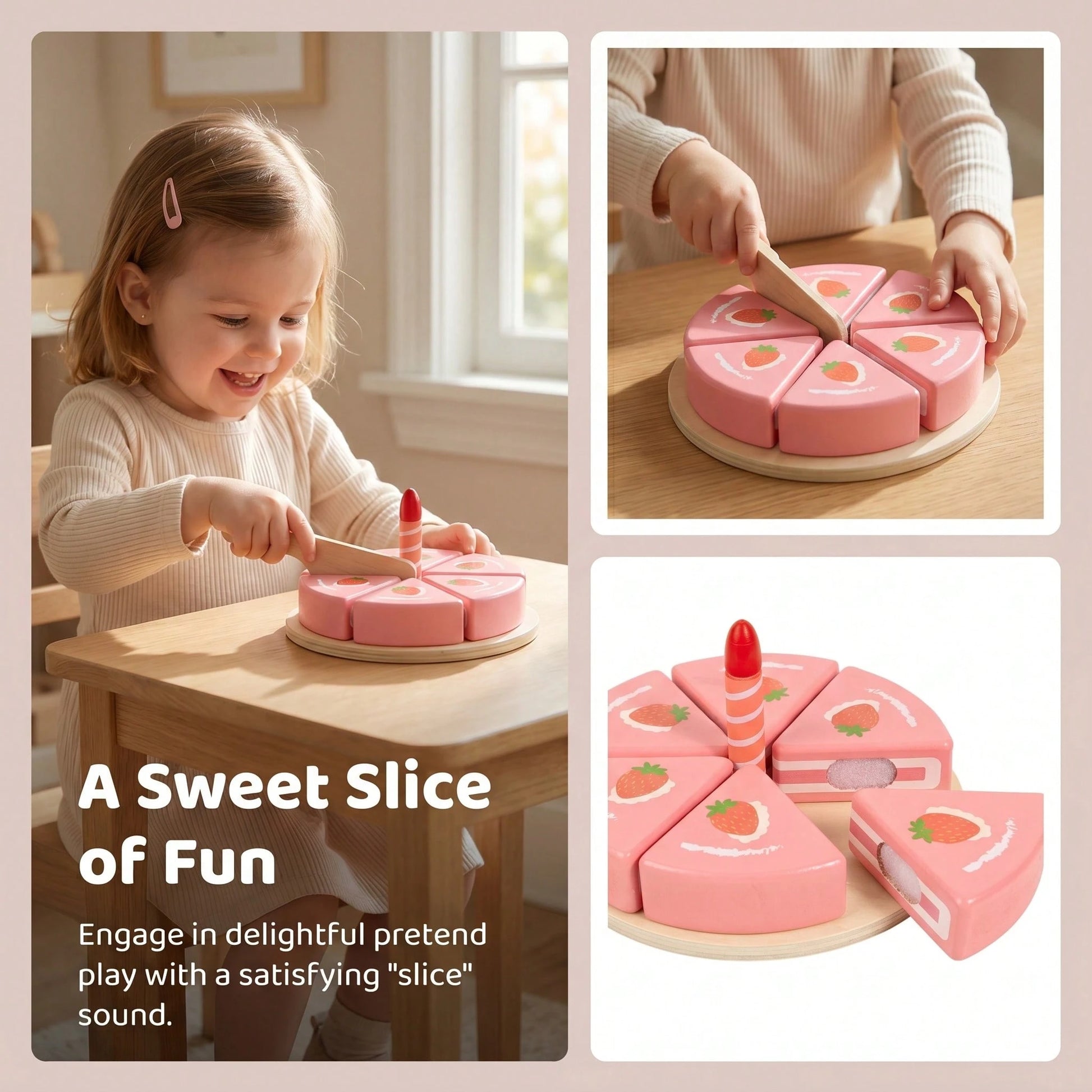 Wooden Birthday Cake Toy Set- 2-5 Years Old Toddler Realistic Food Toy, DIY Sliced Layered Cake With Candles, Educational Kitchen Toy, Children's Gift