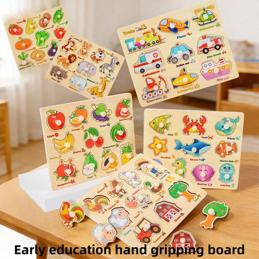 Wooden Puzzle Montessori Early Learning Educational Toy, Matching Pairing Board For Kids