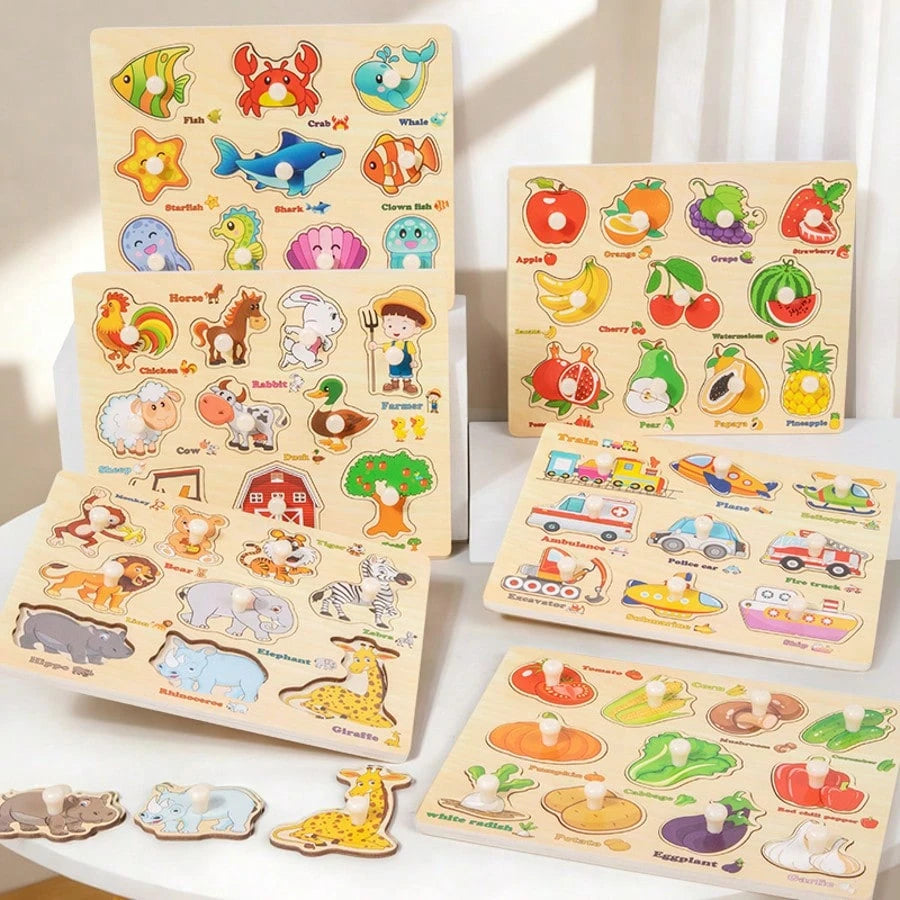 Wooden Puzzle Montessori Early Learning Educational Toy, Matching Pairing Board For Kids