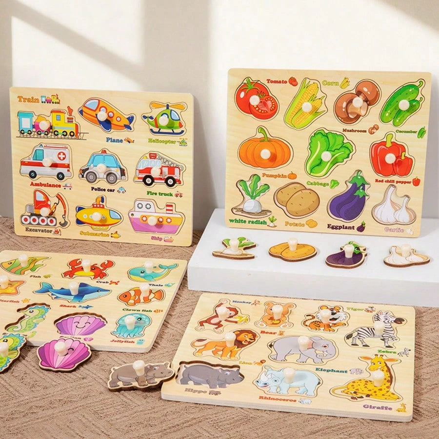 Wooden Puzzle Montessori Early Learning Educational Toy, Matching Pairing Board For Kids