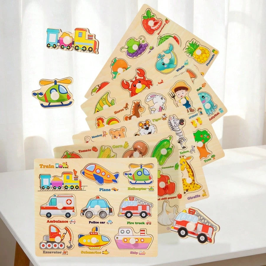 Wooden Puzzle Montessori Early Learning Educational Toy, Matching Pairing Board For Kids