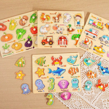 Wooden Puzzle Montessori Early Learning Educational Toy, Matching Pairing Board For Kids