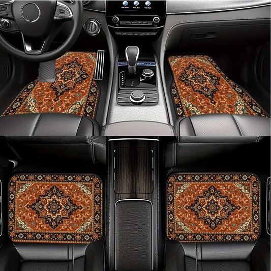 WOYUO 4-Piece Set, Bohemian Pattern, Car Floor Mats, Vintage Style, Halloween Thanksgiving Christmas Birthday Gifts, Stylish And Simple Car Interior Accessories For Men And Women, For Halloween Thanks