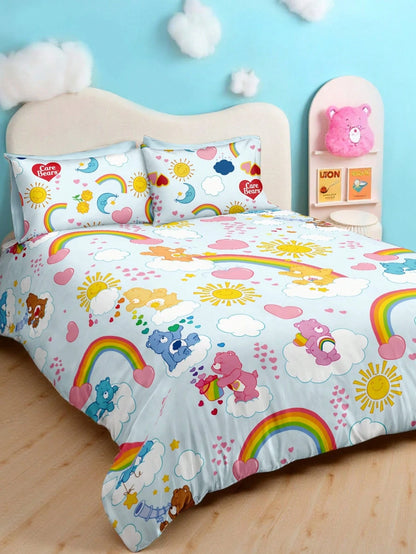 X Care Bears 3Pc Blue Rainbow Cloud Cute Printed Quilt Set, Sanded Material, Soft And Warm, Multiple Sizes, Suitable For Single Bed/Double Bed/Queen Bed/King Bed, Machine Washable