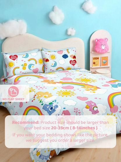 X Care Bears 3Pc Blue Rainbow Cloud Cute Printed Quilt Set, Sanded Material, Soft And Warm, Multiple Sizes, Suitable For Single Bed/Double Bed/Queen Bed/King Bed, Machine Washable