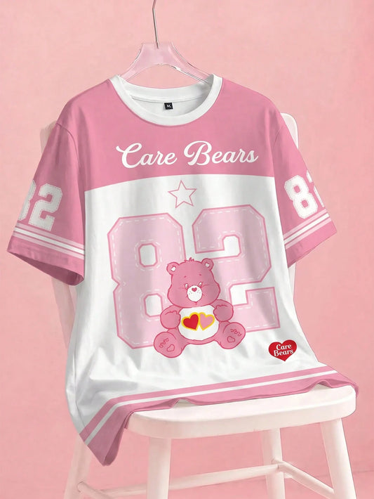 X Care Bears Plus Size Women's Digital Bear Print Contrast Color Round Neck Short Sleeve T-Shirt