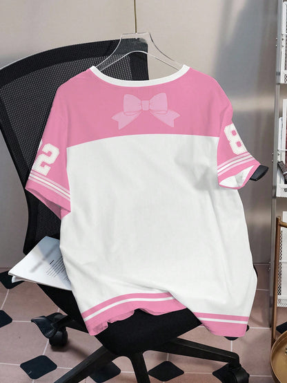 X Care Bears Plus Size Women's Digital Bear Print Contrast Color Round Neck Short Sleeve T-Shirt