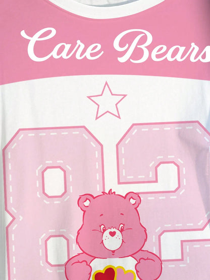 X Care Bears Plus Size Women's Digital Bear Print Contrast Color Round Neck Short Sleeve T-Shirt