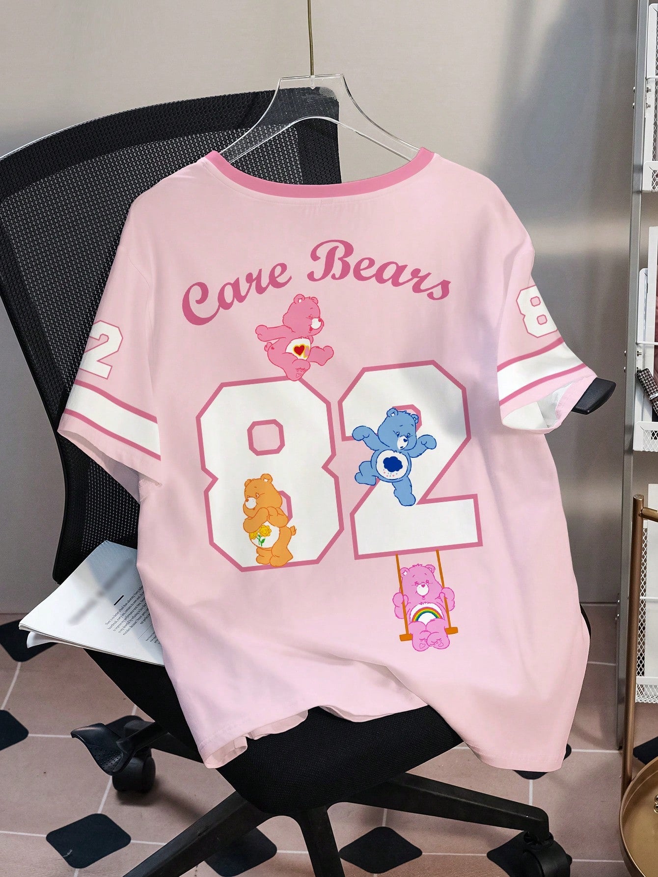 X Care Bears Plus Size Women's Digital Bear Print Contrast Color Round Neck Short Sleeve T-Shirt