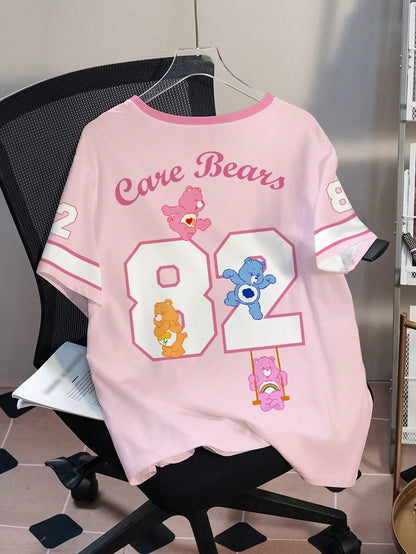 X Care Bears Plus Size Women's Digital Bear Print Contrast Color Round Neck Short Sleeve T-Shirt