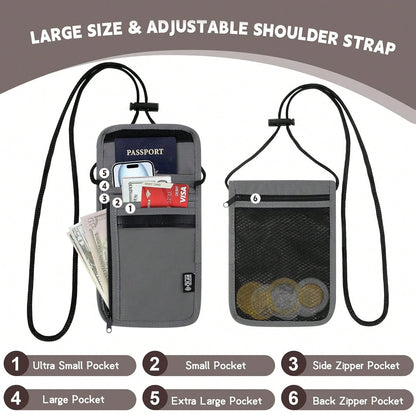 XAXRE Travel Neck Wallet (5.5 Inches Long X 7.9 Inches Wide), RFID Anti-Theft Passport Holder (Crossbody/Neck), Adjustable Strap Length (21.3 Inches), Secure And Lightweight Passport Travel Wallet, Me