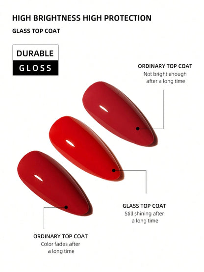 XEIJAYI 2Pcs 15ml Glass Top Coat Long Lasting Clear Rubber Top Coat LED UV Strengthen Nails High Gloss Top Finish Gel Nail Polish
