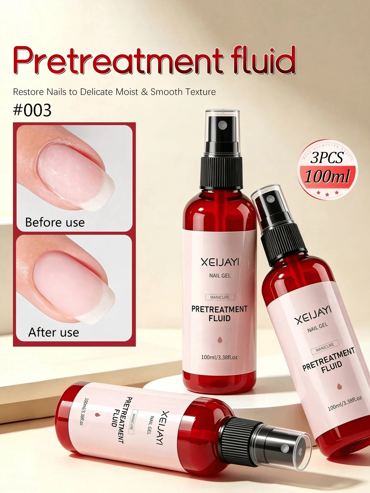 XEIJAYI 3 Bottles 100ml Nail Care Liquid, Cuticle Softener, Nourishing Oil, Manicure & Pedicure Tool