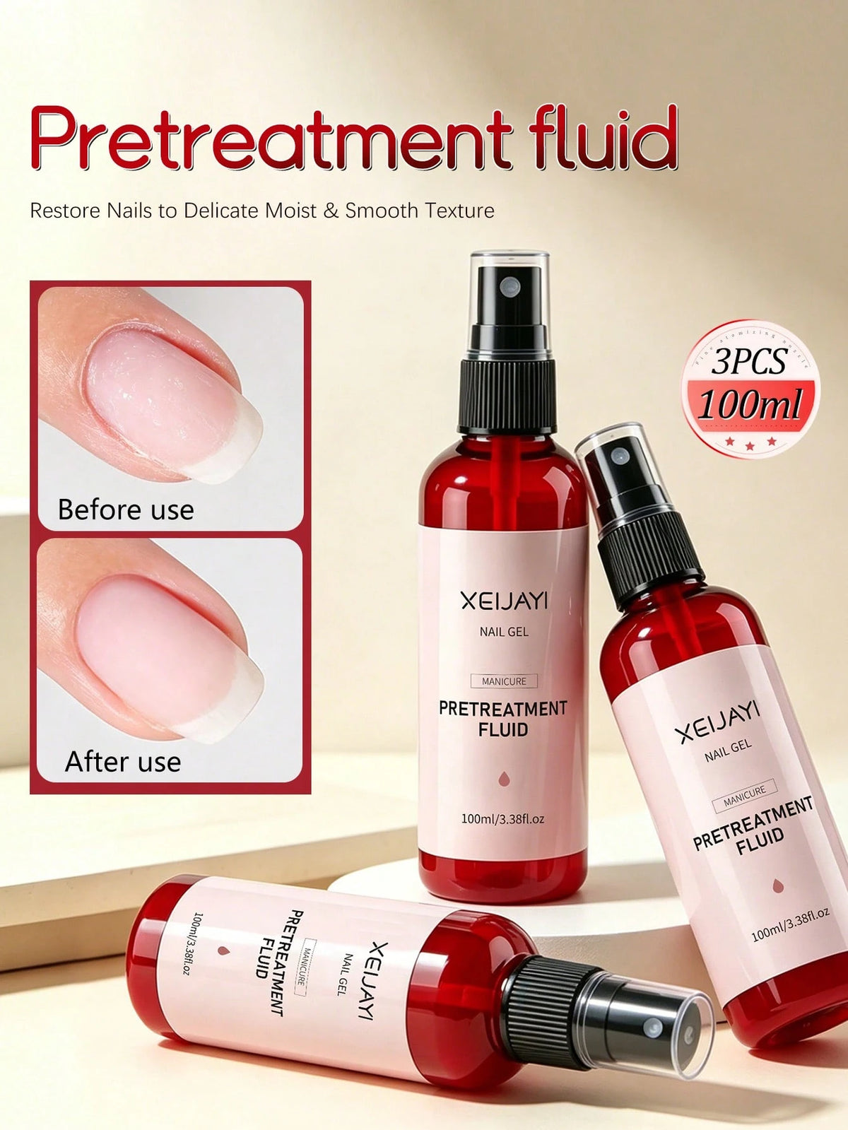 XEIJAYI 3 Bottles 100ml Nail Care Liquid, Cuticle Softener, Nourishing Oil, Manicure & Pedicure Tool