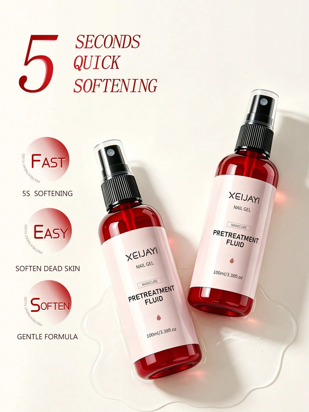 XEIJAYI 3 Bottles 100ml Nail Care Liquid, Cuticle Softener, Nourishing Oil, Manicure & Pedicure Tool