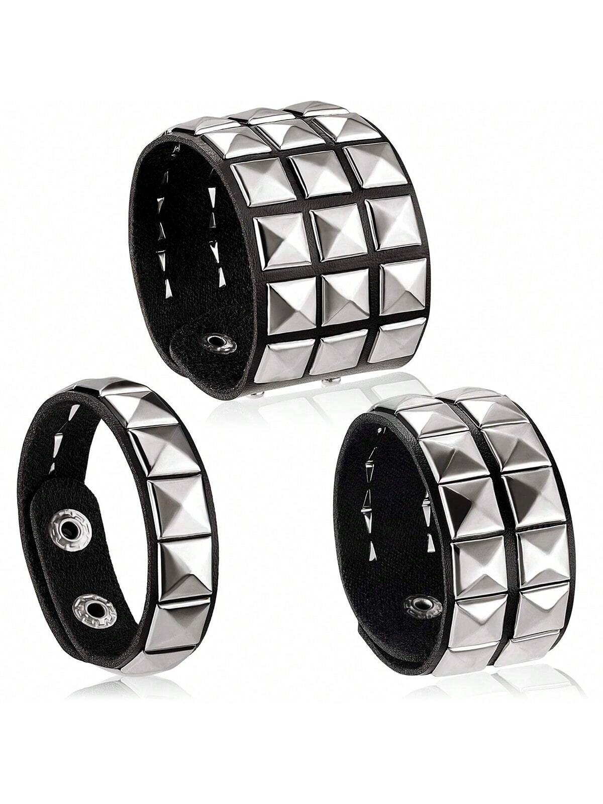 Xiacheng 1/3 Pieces Leather Punk Bracelet For Men Women 80s Wristband Goth Punk Rock PU Bracelet Cuff Bangle Unisex For Party Favors Accessories