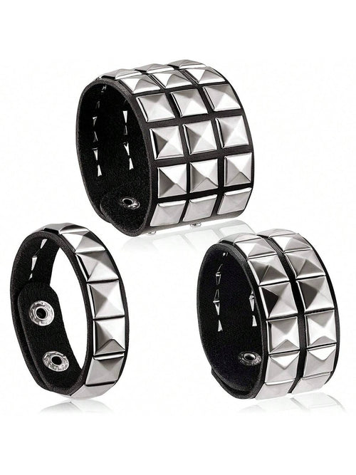 Xiacheng 1/3 Pieces Leather Punk Bracelet For Men Women 80s Wristband Goth Punk Rock PU Bracelet Cuff Bangle Unisex For Party Favors Accessories
