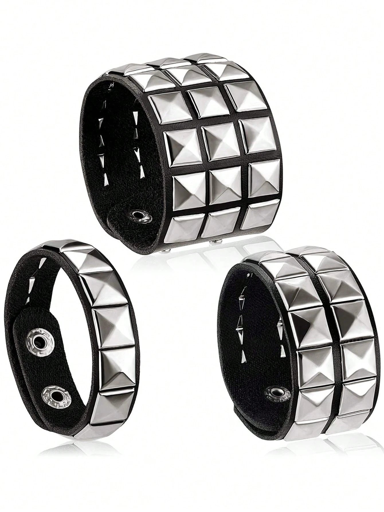 Xiacheng 1/3 Pieces Leather Punk Bracelet For Men Women 80s Wristband Goth Punk Rock PU Bracelet Cuff Bangle Unisex For Party Favors Accessories