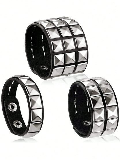 Xiacheng 1/3 Pieces Leather Punk Bracelet For Men Women 80s Wristband Goth Punk Rock PU Bracelet Cuff Bangle Unisex For Party Favors Accessories