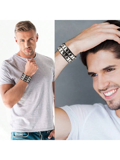 Xiacheng 1/3 Pieces Leather Punk Bracelet For Men Women 80s Wristband Goth Punk Rock PU Bracelet Cuff Bangle Unisex For Party Favors Accessories