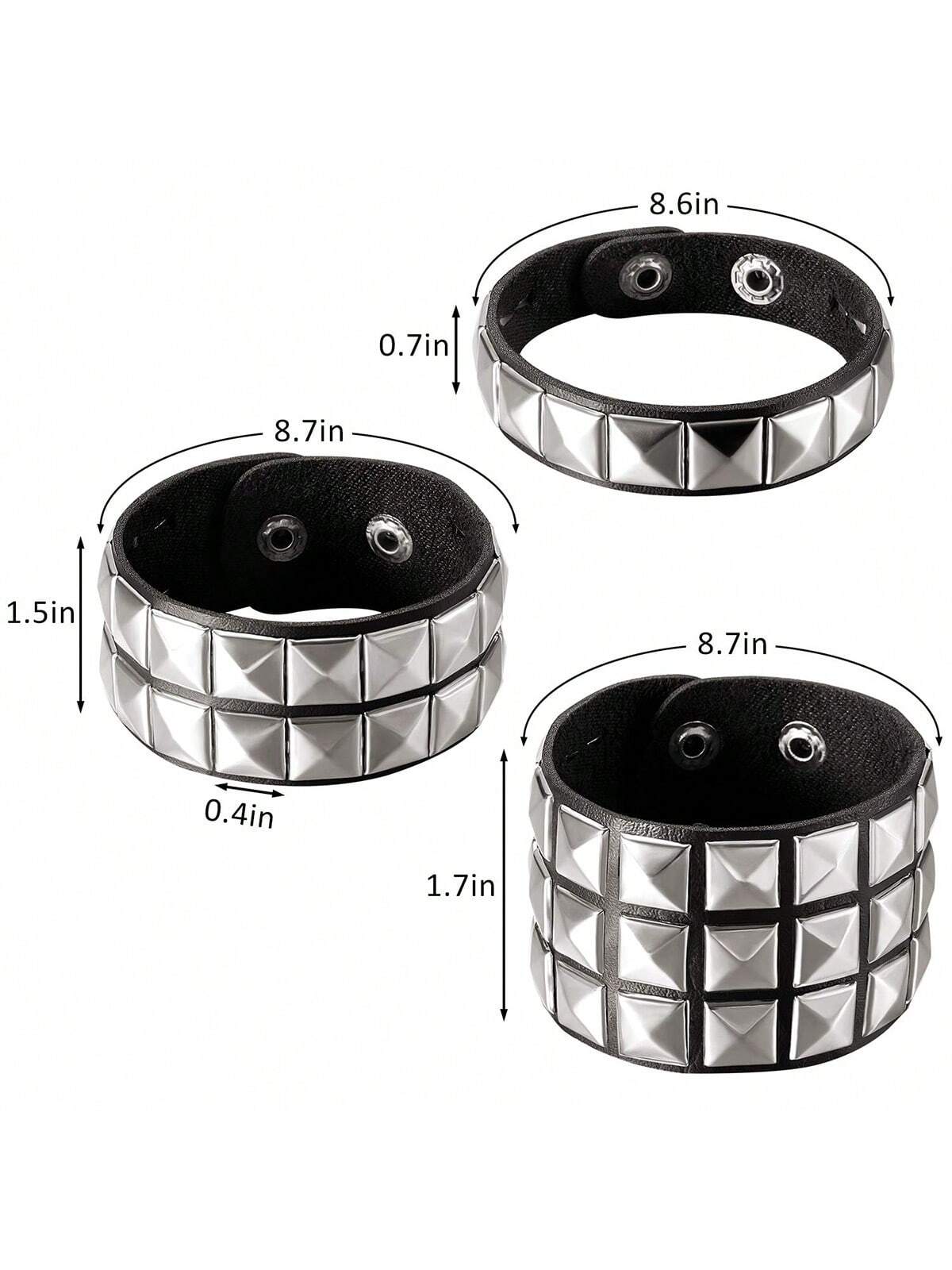 Xiacheng 1/3 Pieces Leather Punk Bracelet For Men Women 80s Wristband Goth Punk Rock PU Bracelet Cuff Bangle Unisex For Party Favors Accessories