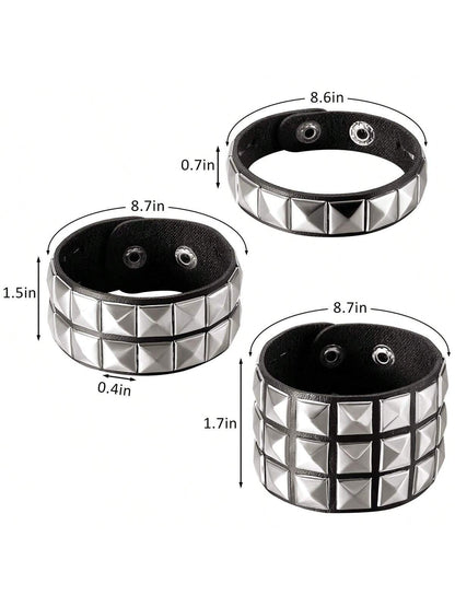 Xiacheng 1/3 Pieces Leather Punk Bracelet For Men Women 80s Wristband Goth Punk Rock PU Bracelet Cuff Bangle Unisex For Party Favors Accessories