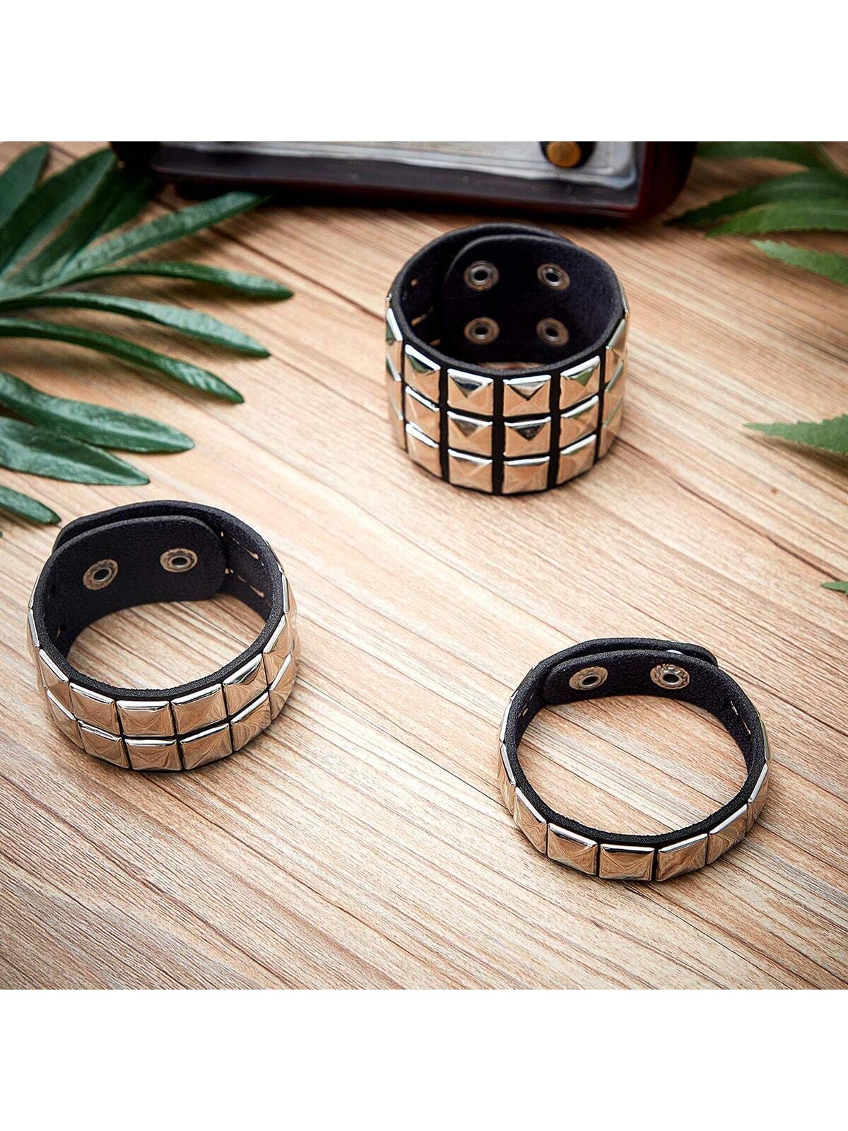Xiacheng 1/3 Pieces Leather Punk Bracelet For Men Women 80s Wristband Goth Punk Rock PU Bracelet Cuff Bangle Unisex For Party Favors Accessories