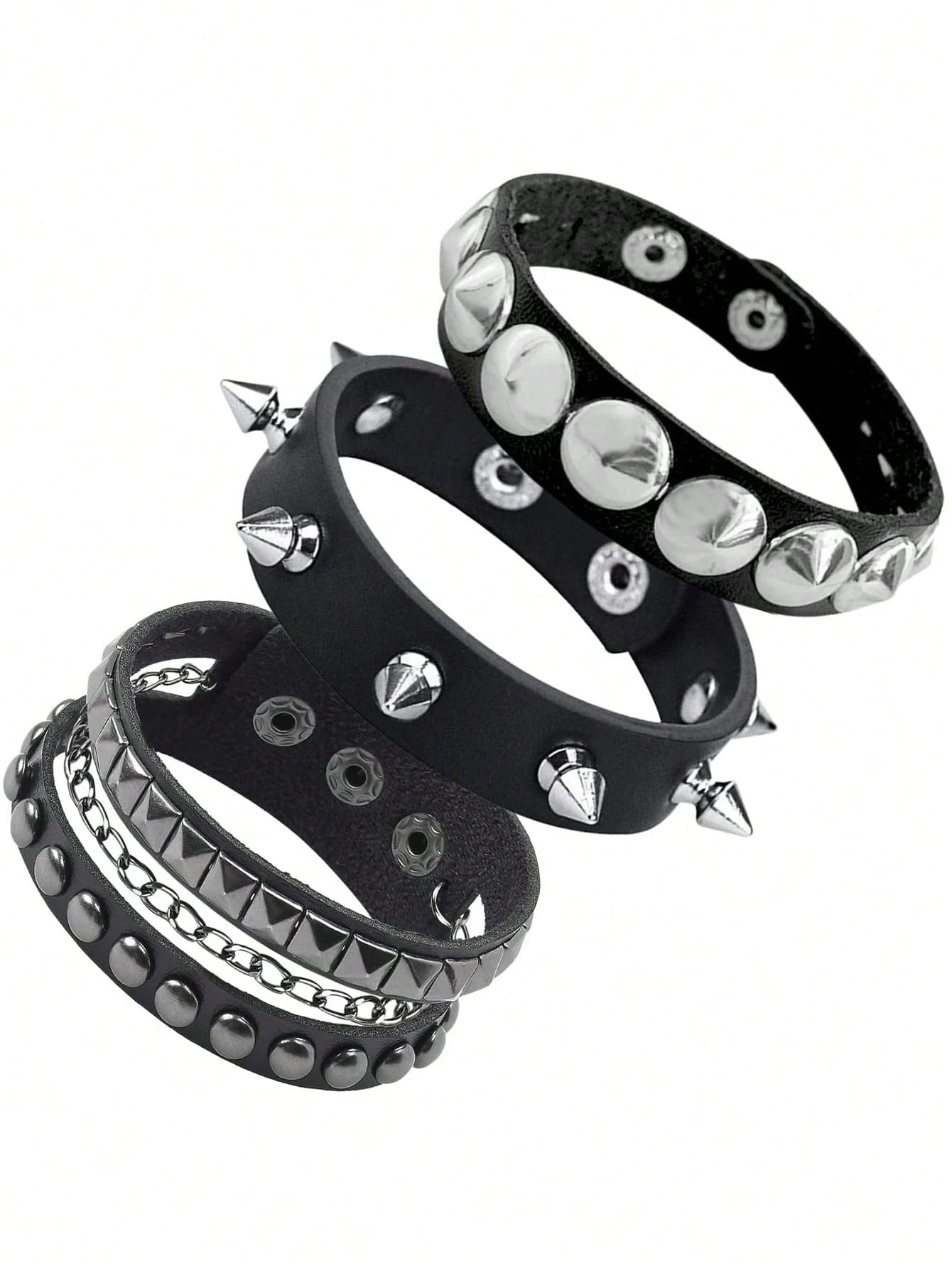 Xiacheng 1/3 Pieces Leather Punk Bracelet For Men Women 80s Wristband Goth Punk Rock PU Bracelet Cuff Bangle Unisex For Party Favors Accessories