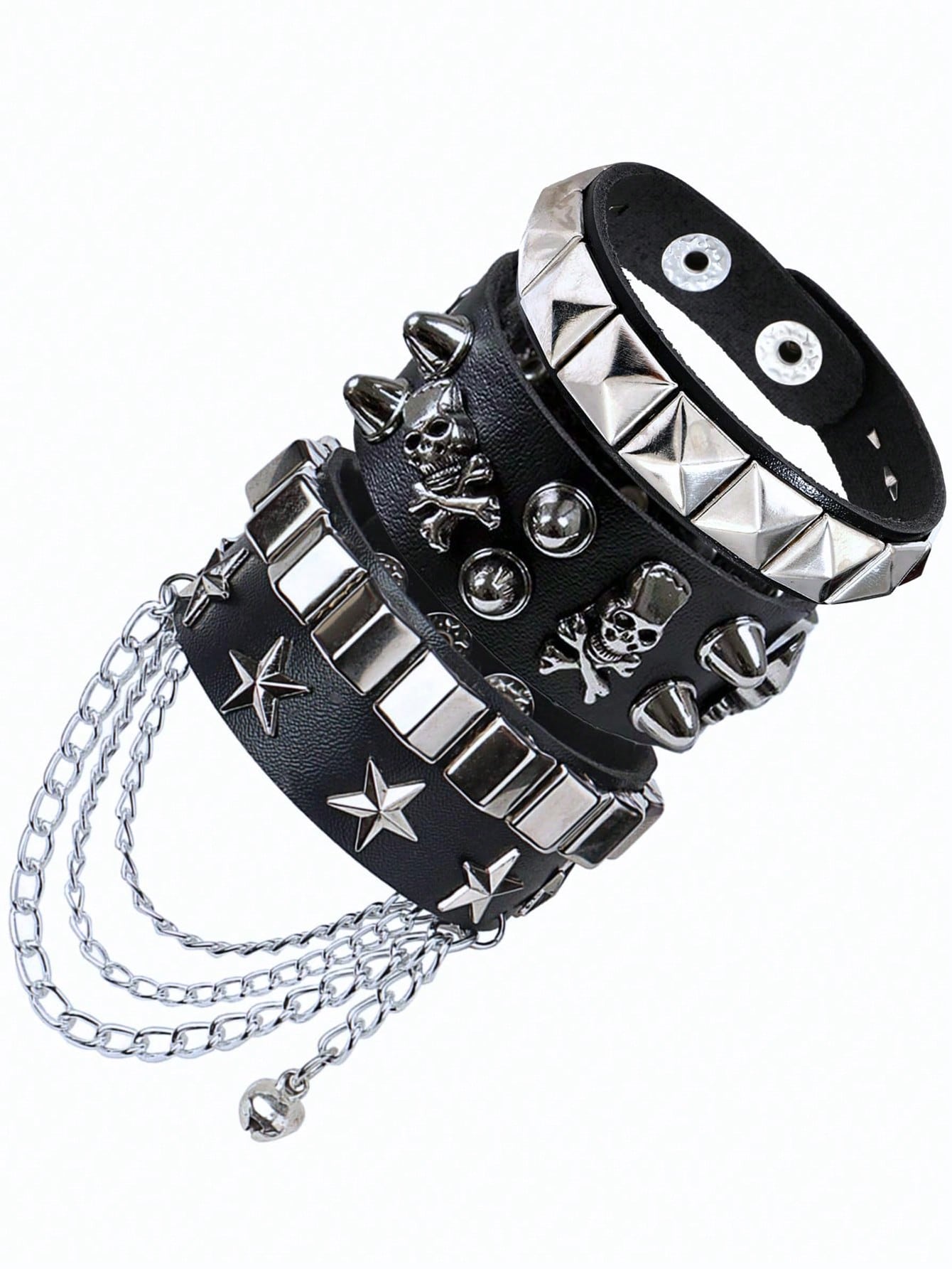 Xiacheng 1/3 Pieces Leather Punk Bracelet For Men Women 80s Wristband Goth Punk Rock PU Bracelet Cuff Bangle Unisex For Party Favors Accessories