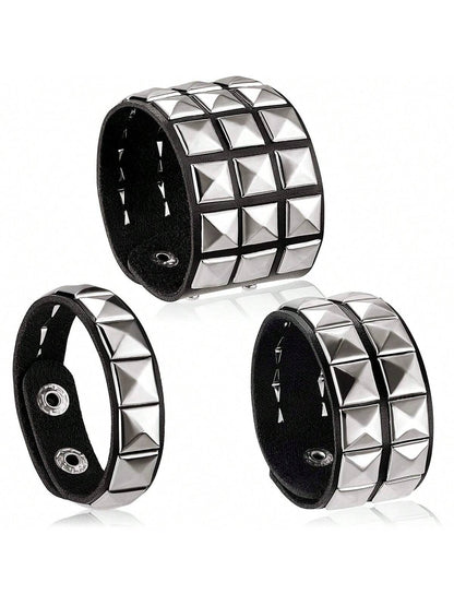 Xiacheng 1/3 Pieces Leather Punk Bracelet For Men Women 80s Wristband Goth Punk Rock PU Bracelet Cuff Bangle Unisex For Party Favors Accessories