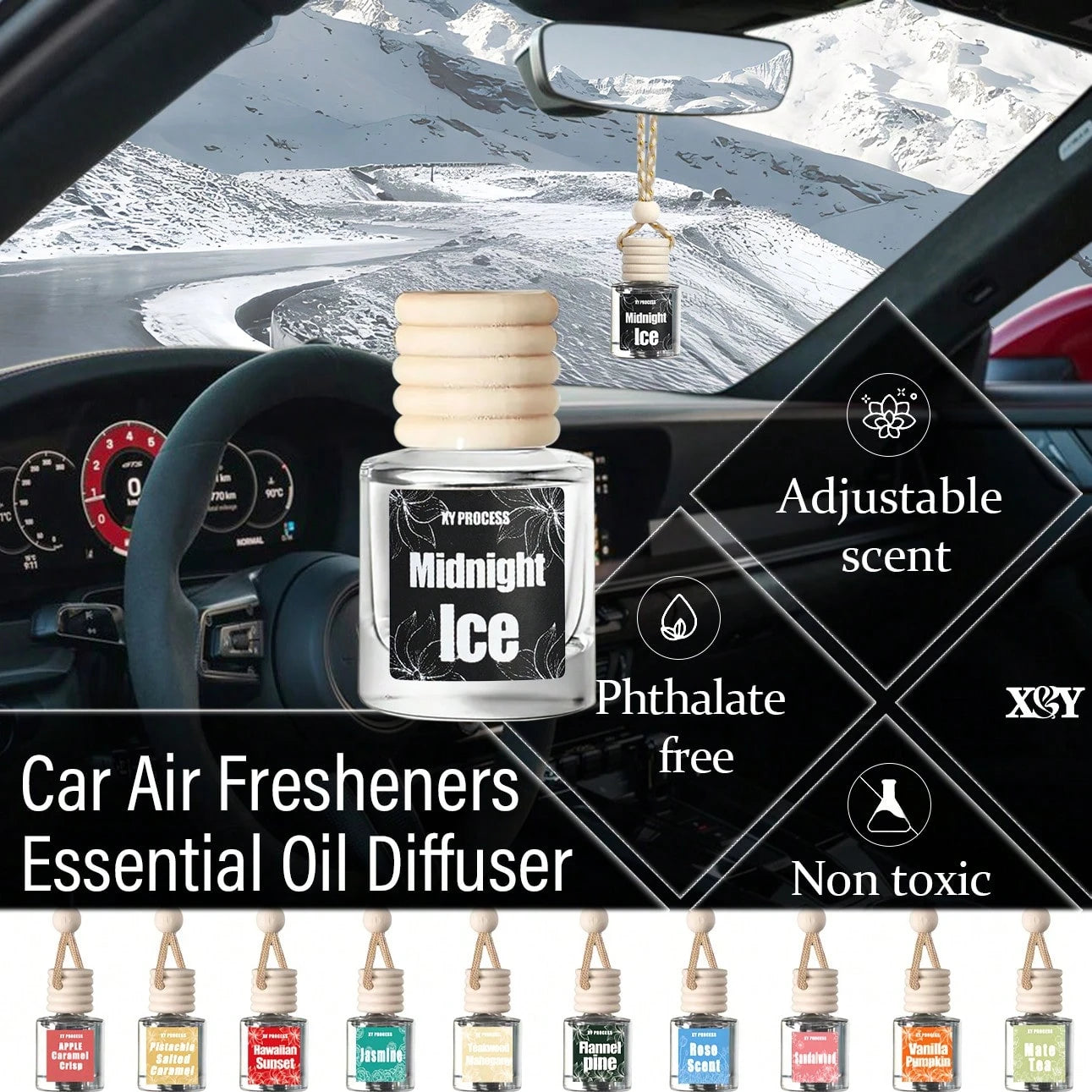 XY Process Car Air Freshener For Women, Midnight Lce Fragrance Air Freshener Diffuser, Hanging Air Fragrance Essential Oil Diffuser, Car Scents Accessories Cute Car Interior Decor Unisex