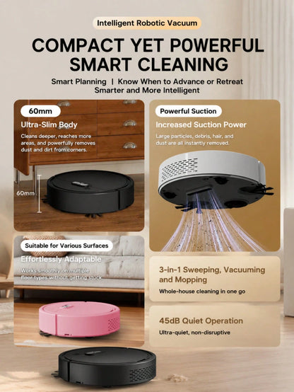 YAIUZGOO 3-In-1 Smart Robot Vacuum, 60mm Ultra-Thin Body, Powerful Suction, 45dB Quiet Automatic Sweeping And Mopping Robot, Suitable For Home Hard Floors, Carpets And Pet Hair