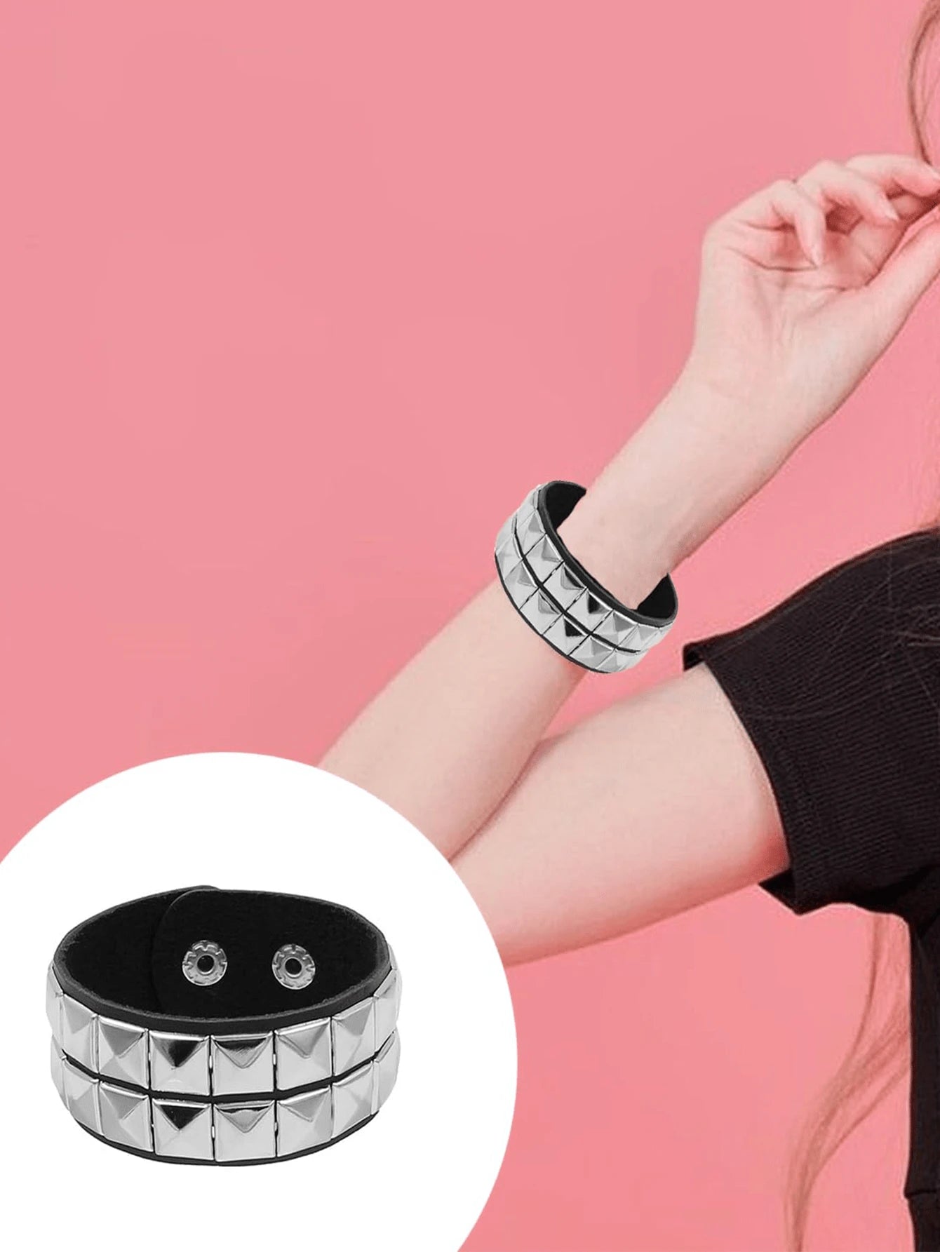 Yanxyad Punk Style Rivet Leather Bracelet, Unisex PU Leather Rivet Bracelet, Punk Rock Rivet Bracelet Set, Black Leather Rivet Punk Bracelet Wrap-Around Bracelet Snap Wristband, Gift Set For Men And W