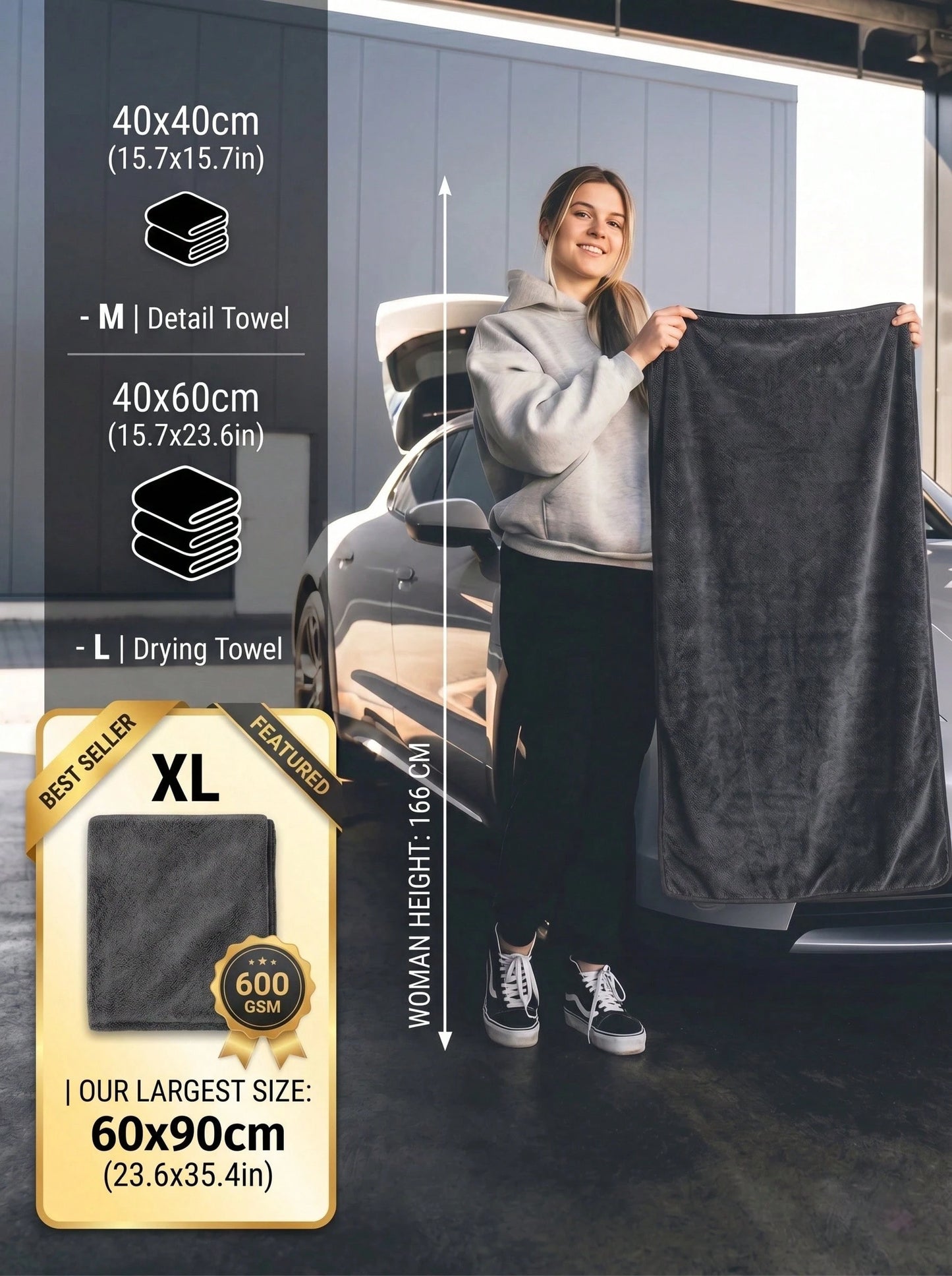 YITUMU Ultra-Fine Quick-Dry Microfiber Cleaning Cloth, High Absorbency Fast Drying Bath Towel, Available In 40X60 And 40X40 Cm, 600 Gsm, Suitable For Bathroom, Car And Home Cleaning- Grey Super Soft
