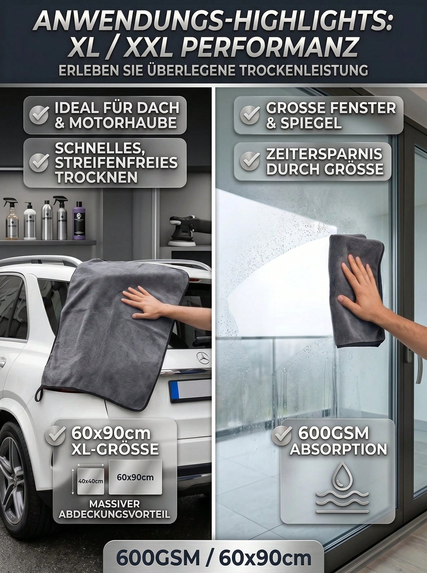YITUMU Ultra-Fine Quick-Dry Microfiber Cleaning Cloth, High Absorbency Fast Drying Bath Towel, Available In 40X60 And 40X40 Cm, 600 Gsm, Suitable For Bathroom, Car And Home Cleaning- Grey Super Soft