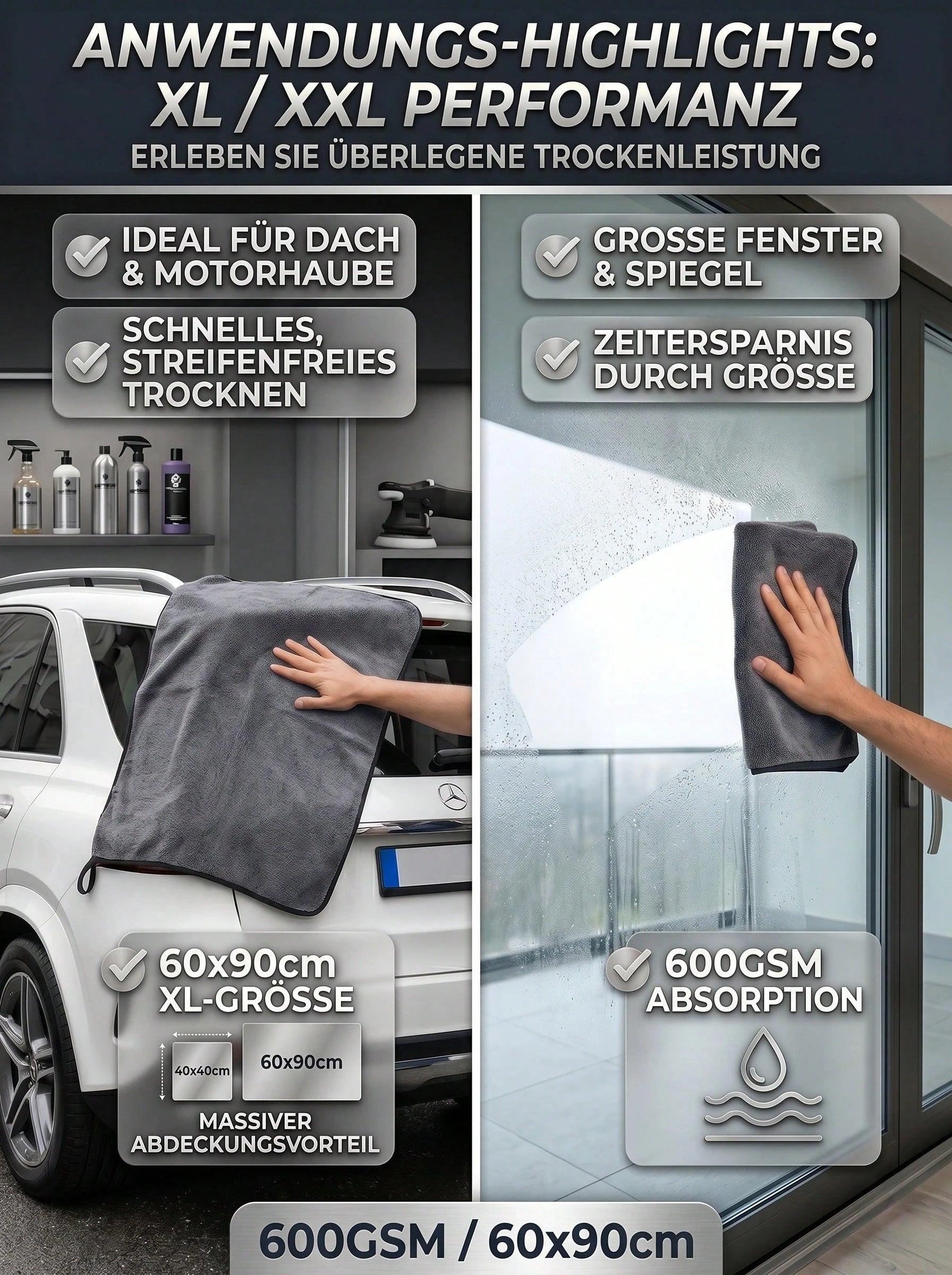 YITUMU Ultra-Fine Quick-Dry Microfiber Cleaning Cloth, High Absorbency Fast Drying Bath Towel, Available In 40X60 And 40X40 Cm, 600 Gsm, Suitable For Bathroom, Car And Home Cleaning- Grey Super Soft