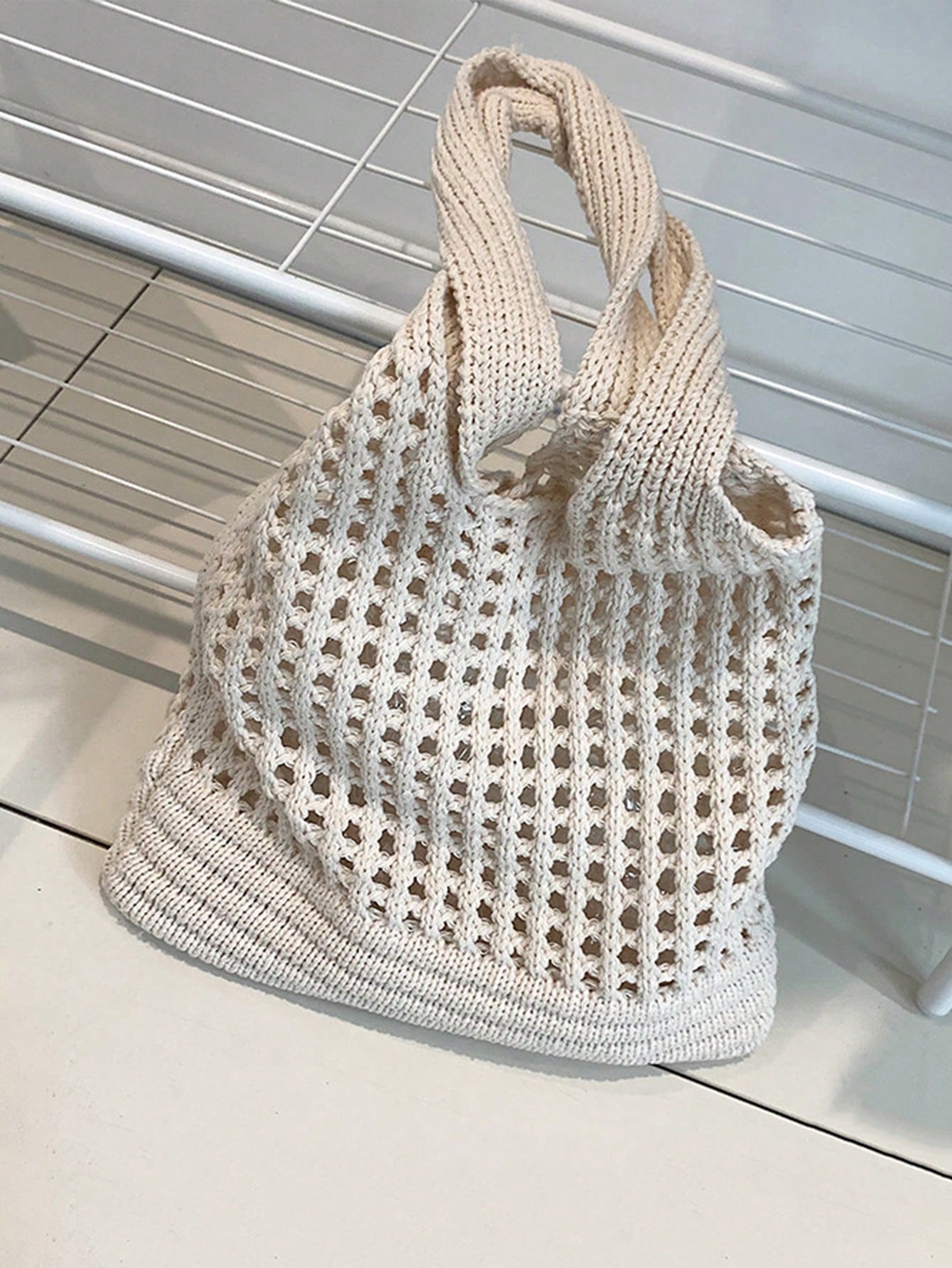 Yogodlns Women's Knitted Hollow Woven Large Capacity Floral Decor Shopping Tote Bag, Crochet Woven Bag, Summer Beach Tote