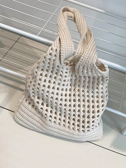 Yogodlns Women's Knitted Hollow Woven Large Capacity Floral Decor Shopping Tote Bag, Crochet Woven Bag, Summer Beach Tote